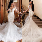 Mermaid Long Sleeve Lace Appliques Wedding Dress for Brides