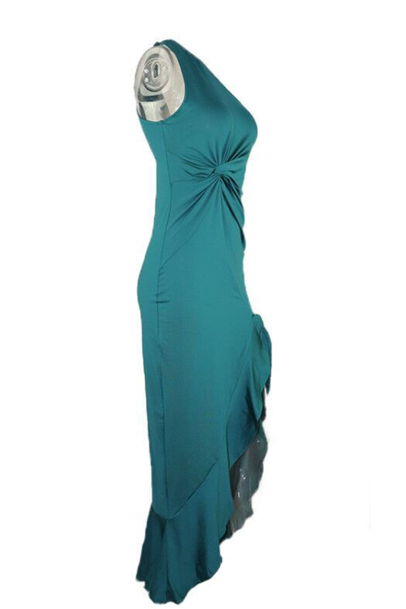 Robe de soirée élégante à une épaule avec fente et volants solides (8 couleurs)