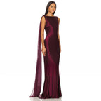Burgundy Mermaid Women's Evening Gown Boat Neck Evening Dress For Wedding Sleeveless Long Backless Formal Dress