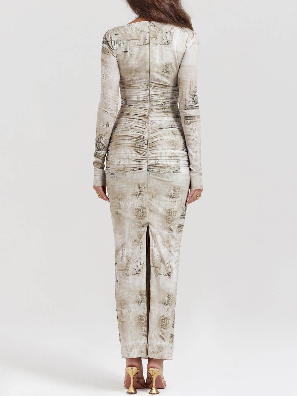 Imprimé vert sauge pâle robe maxi