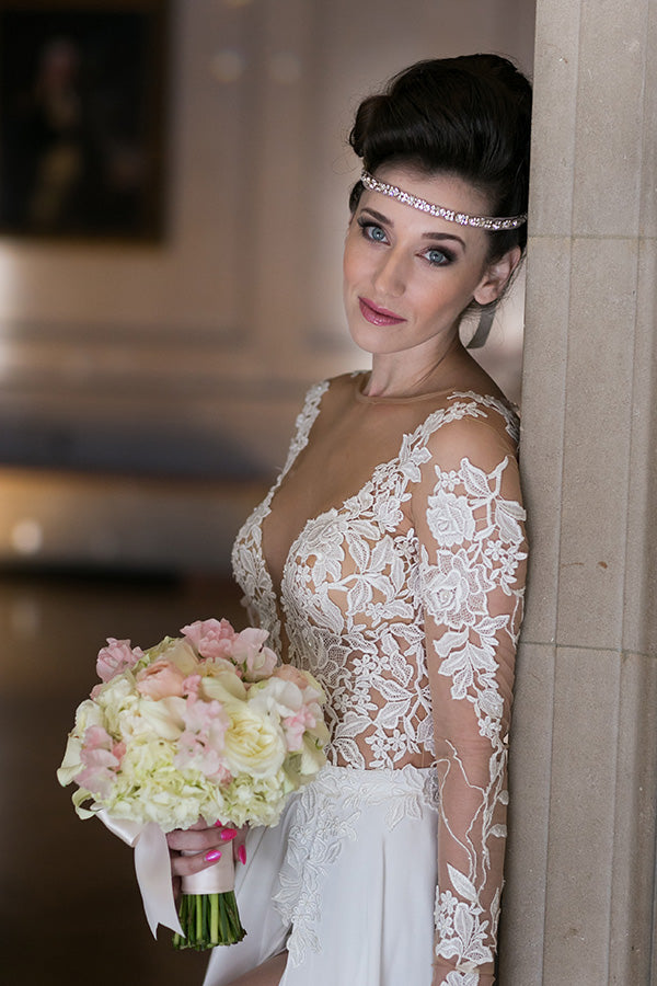 Chiffon Long Sleeves Wedding Dress With Slit Elegant Bridal Gown