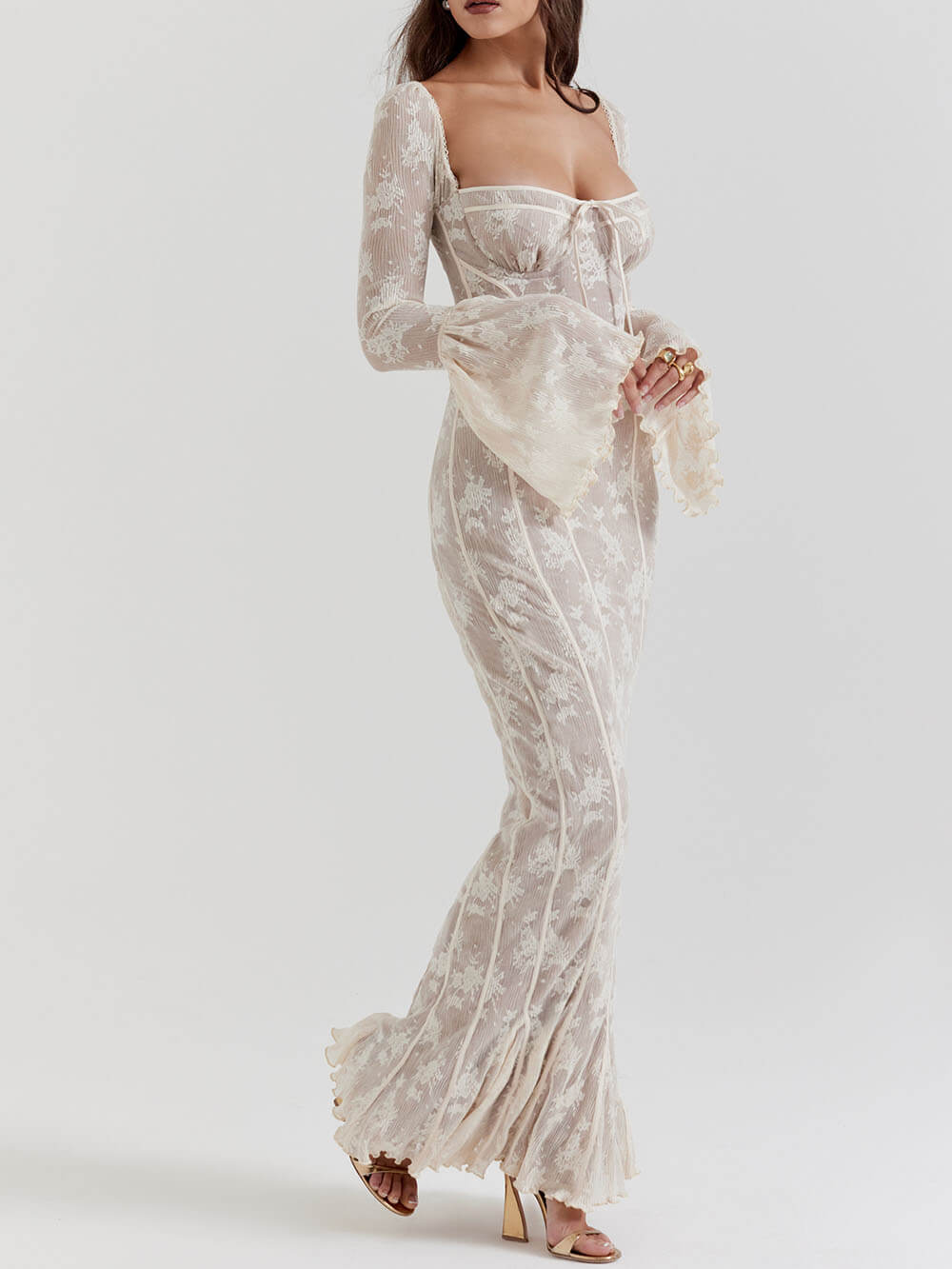 Abito Midi in Pizzo Color Crema Vintage