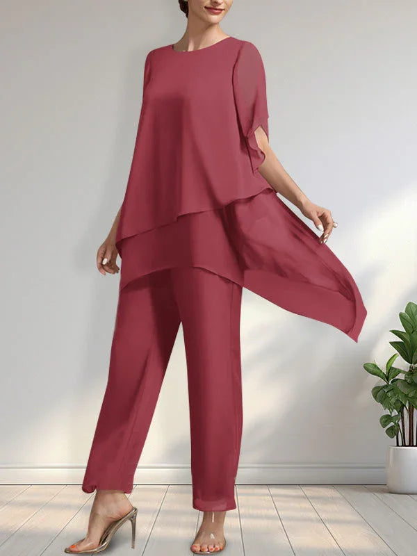 Getrennter Overall/Hosenanzug mit Rundhalsausschnitt, knöchellang, aus Chiffon, Kleid für die Brautmutter