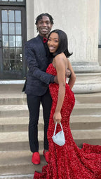 Shiny Mermaid Red Sequin Evening Dress Elegant Formal Gown  Y663