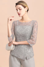 BMbridal Elegant 3/4 Sleeves Lace Chiffon Affordable Mother of Bride Jumpsuit Online