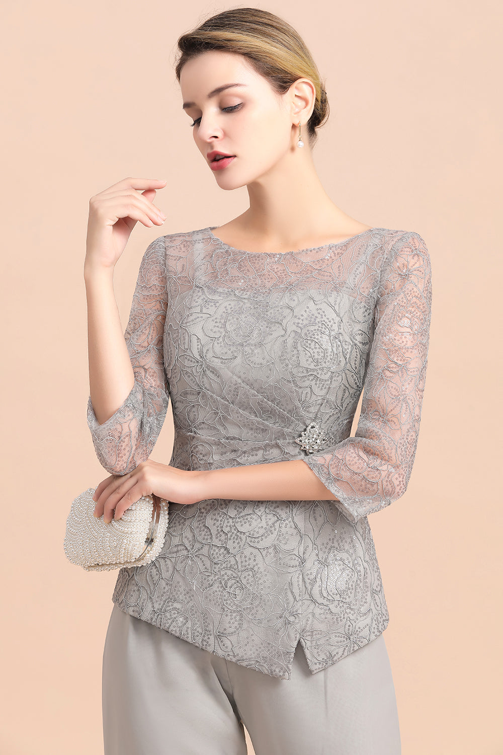 BMbridal Elegant 3/4 Sleeves Lace Chiffon Affordable Mother of Bride Jumpsuit Online