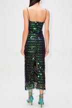 Abiti midi per feste di compleanno con spalline sottili e lustrini brillanti glamour