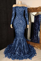 Custom Made Burgundy Sequin Mermaid Prom Dress With Long Sleeves And Feathers