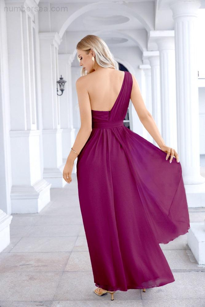 Ladies Chiffon One Shoulder Bridesmaid Evening Dress Wedding Party Evening Dress 28133