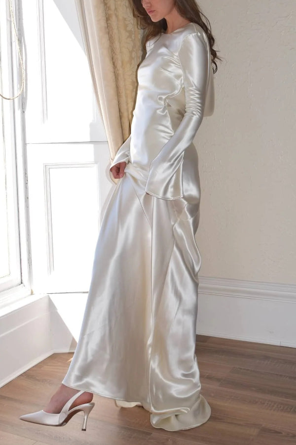 Robe longue Pearl Eden à col châle ouvert avec dos en satin