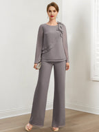 Beaded And Ruffled Chiffon Pantsuits For Mother Of The Bride