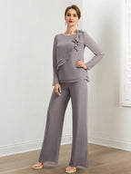 Beaded And Ruffled Chiffon Pantsuits For Mother Of The Bride