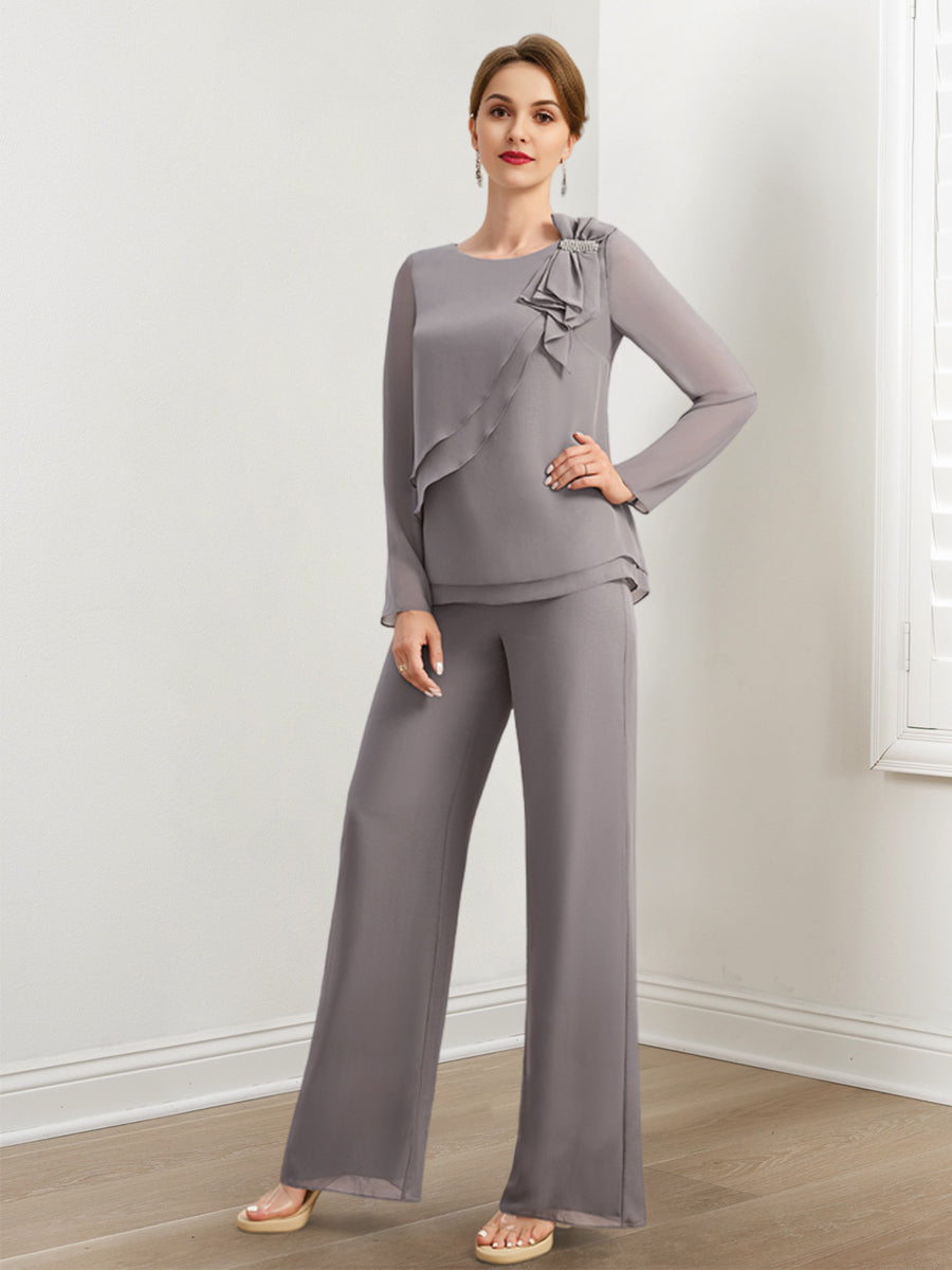 Beaded And Ruffled Chiffon Pantsuits For Mother Of The Bride