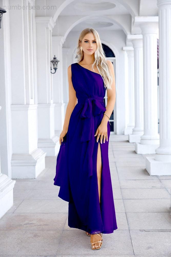 Ladies Chiffon One Shoulder Bridesmaid Evening Dress Wedding Party Evening Dress 28133
