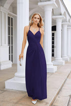 Vestido de Festa Comprido até ao Chão para Damas de Honra, em Chiffon, com Alças Finas, Decote em V e Fenda Frontal, para Baile, Festa e Casamento 28116