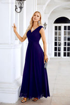 Ladies Chiffon V Neck Sleeveless Floor Length Bridesmaid Evening Dress Wedding Party Evening Dress 28126
