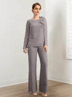 Beaded And Ruffled Chiffon Pantsuits For Mother Of The Bride