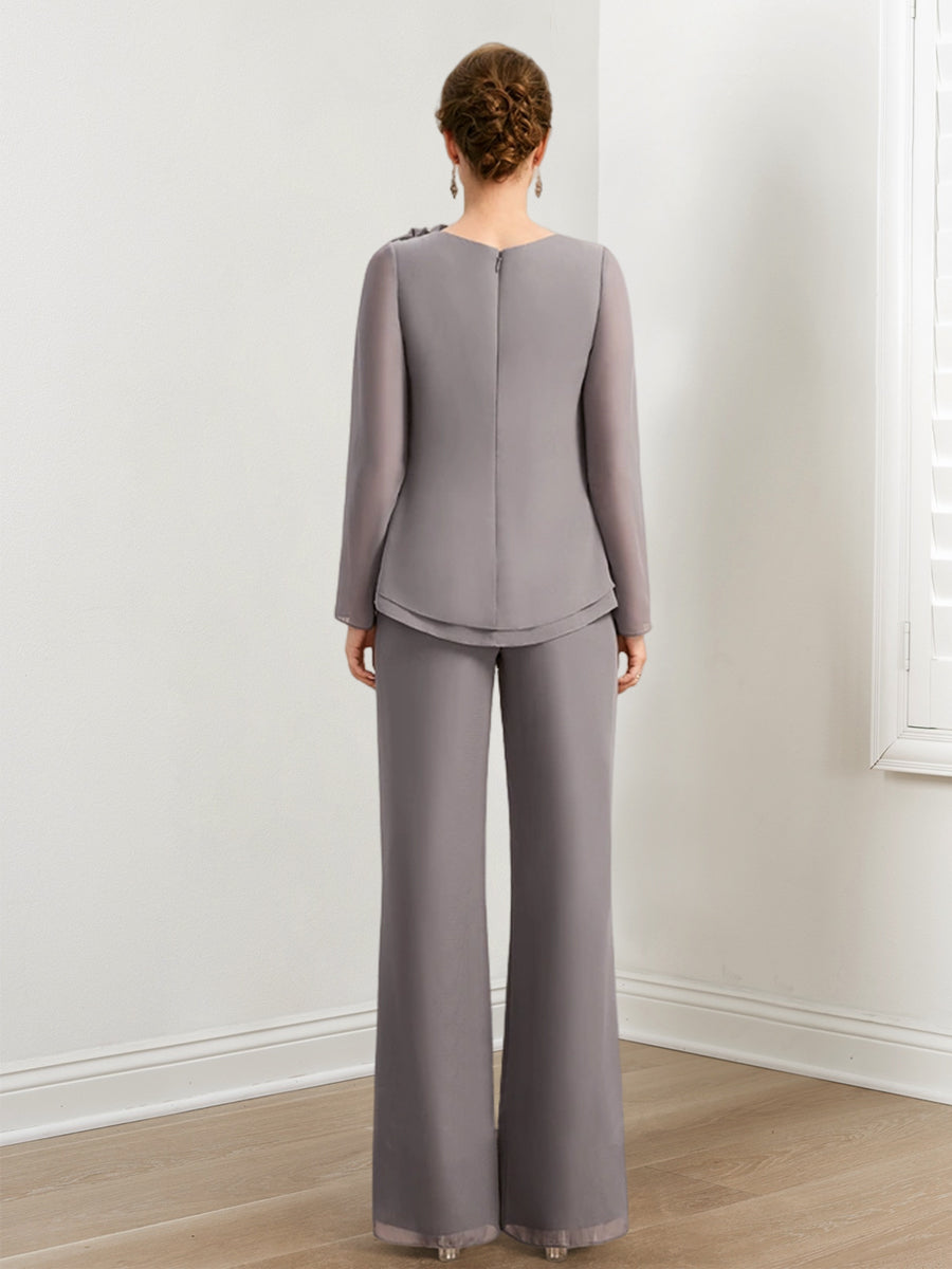 Beaded And Ruffled Chiffon Pantsuits For Mother Of The Bride