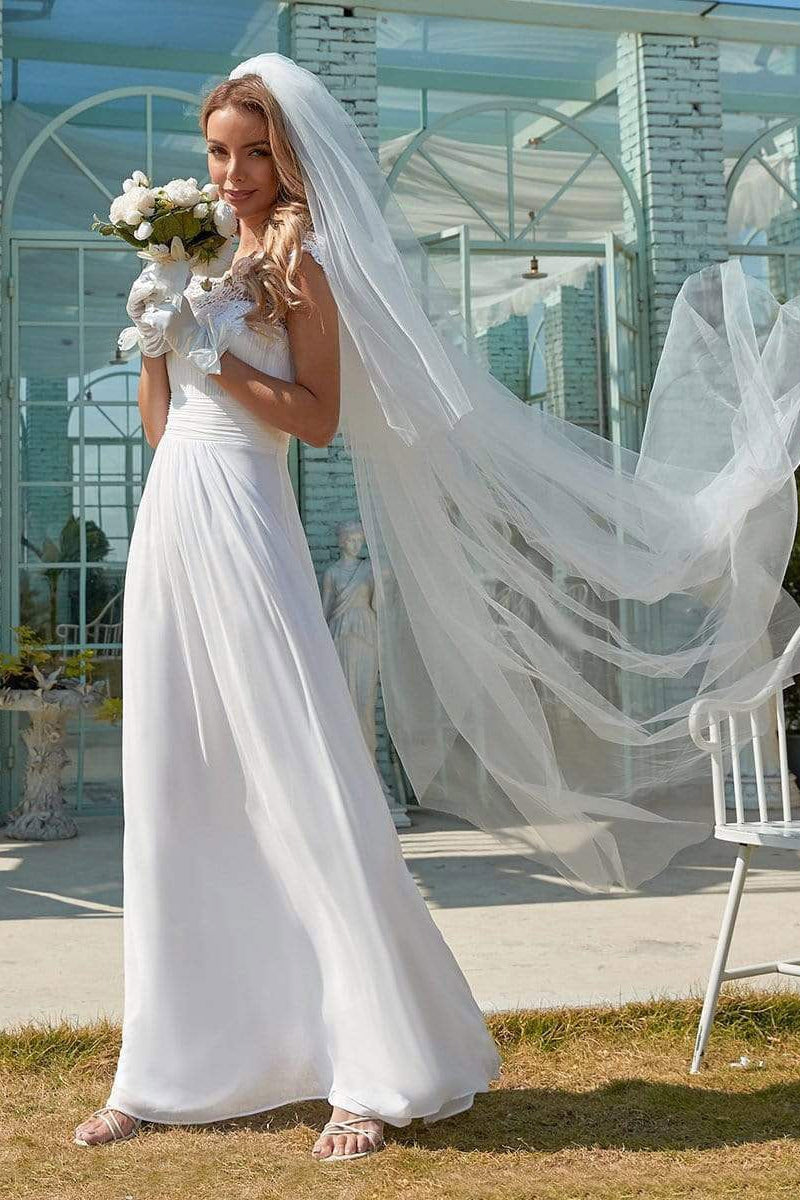 Chiffon White Wedding Dress With Appliques Elegant Bridal Gown