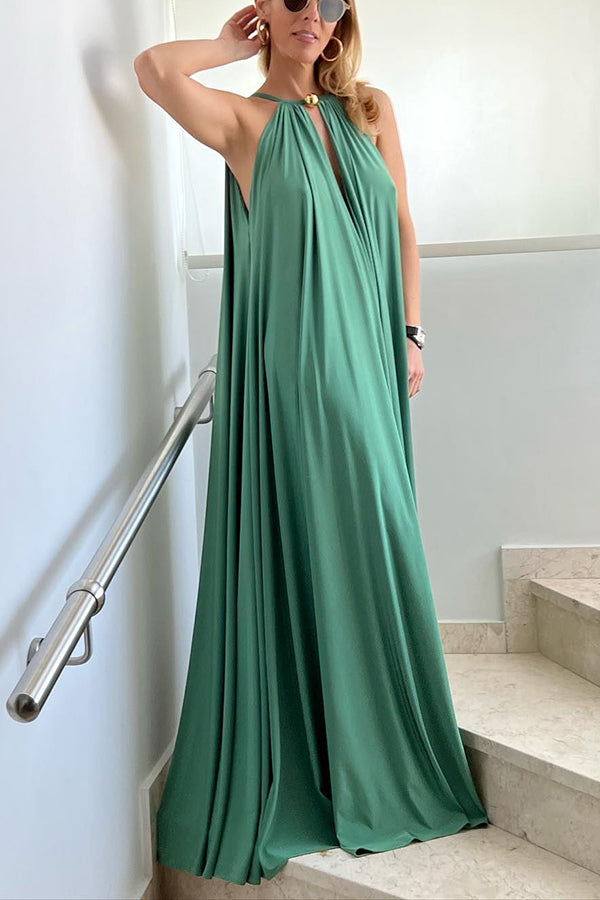 Greek Goddess – Markantes goldenes Neckholder-Maxikleid in A-Linie 