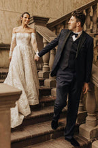 Chic A Line Off The Shoulder Long Sleeve Wedding Dress With Bow Lace