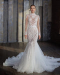 Mermaid Wedding Dress With Lace Tulle And High Neck Long Sleeves