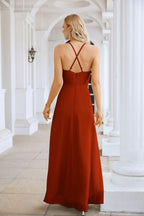 Vestido de Festa Comprido até ao Chão para Damas de Honra, em Chiffon, com Alças Finas, Decote em V e Fenda Frontal, para Baile, Festa e Casamento 28116