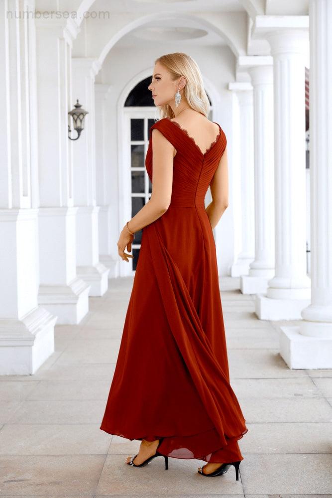 Ladies Chiffon V Neck Sleeveless Floor Length Bridesmaid Evening Dress Wedding Party Evening Dress 28126
