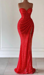 Vestido de Noite Sereia Vermelho com Fenda Alta Y71