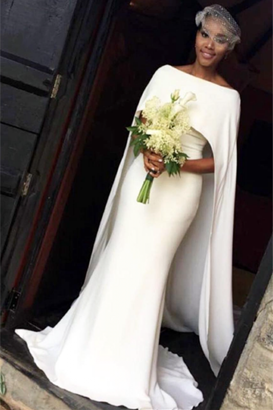 Mermaid Ivory Summer Wedding Dress With Cape For Modern Bride