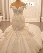 Elegant Floor Length Mermaid Wedding Dress Backless Off The Shoulder Crystals