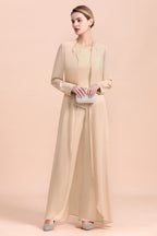 BMbridal Champagne Long Chiffon Mother of the Bride Dress Two Pieces With Jacket