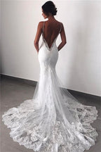 Mermaid Spaghetti Straps Lace Wedding Dress With Appliques