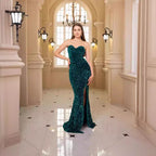 Deep V-Neck Sequin Evening Prom Dress