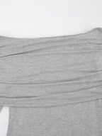 Vestidos de Noite Maxi Decote Ombro a Fora Manga Comprida Justos Pregueados Cor Liso Articulação Dividida
