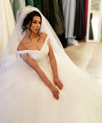 Off The Shoulder Beading Backless Floor Length Wedding Dress With Tassel Tulle