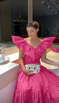 Chic A-line V Neck Pink Evening Dress Pink Formal Dress Y6131