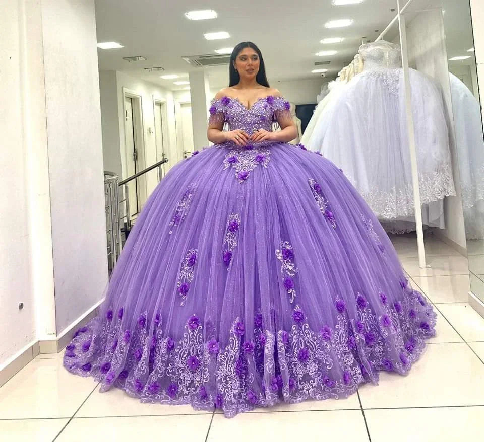 Light Purple Off The Shoulder Quinceanera Dresses,Luxurious Ball Gown,Sweet 15 Dress Y4800