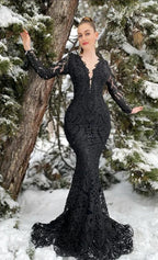 Vestido de noche de sirena con encaje para mujer Vestido de gala negro lujoso Y6890