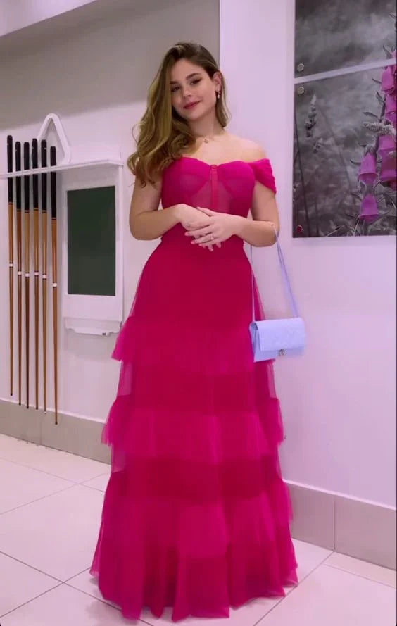 Robe de soirée en tulle époustouflante à épaules dénudées, robe de gala Y5647