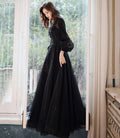 Black lace long prom dress A line evening gown Y1294