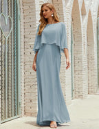 Bridesmaid Dress Women Long Sleeve V-Neck Chiffon Formal Wedding Party Dress 28018