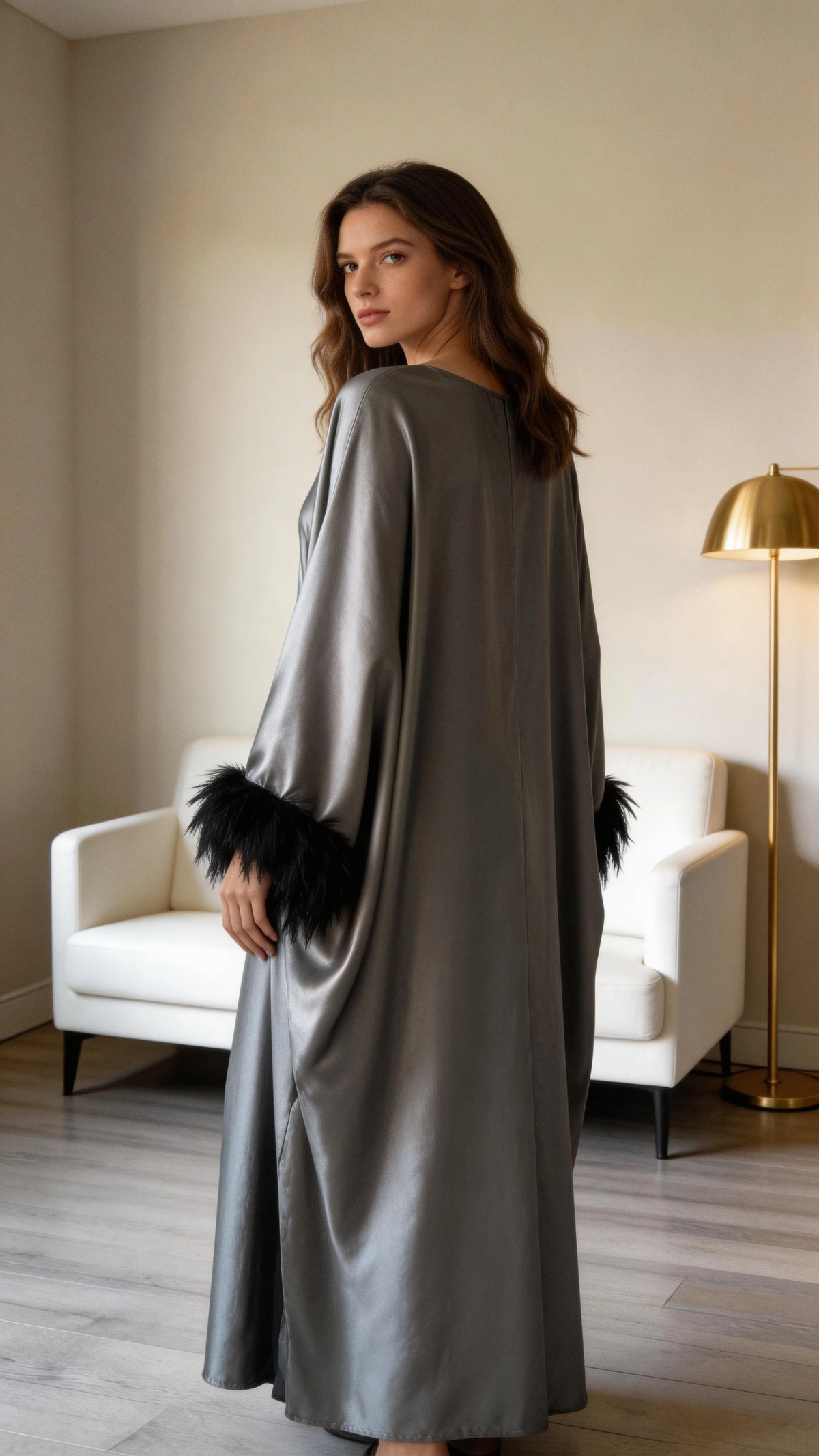 Fashion Satin Long Formal Evening Dress Long Sleeves Prom Dress With Feathers Y7571 by simplepromdress
