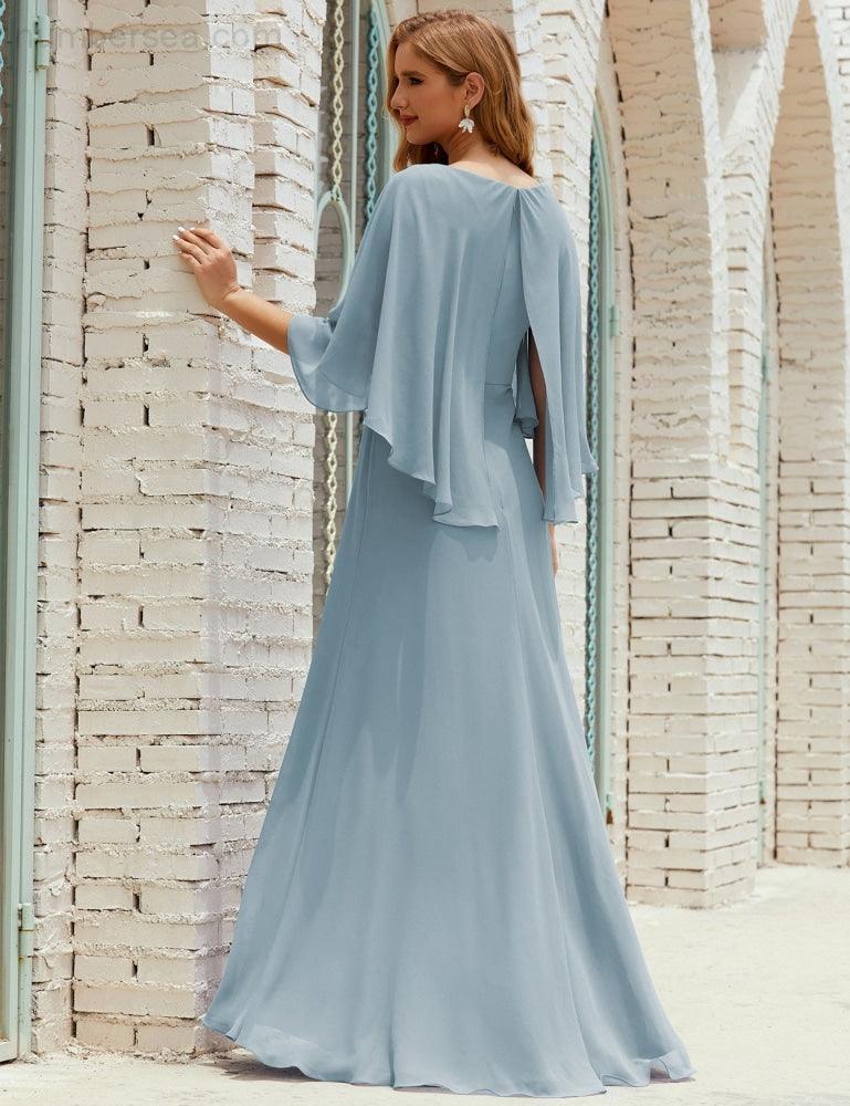 Bridesmaid Dress Women Long Sleeve V-Neck Chiffon Formal Wedding Party Dress 28018