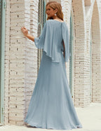 Bridesmaid Dress Women Long Sleeve V-Neck Chiffon Formal Wedding Party Dress 28018