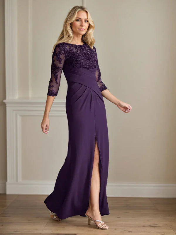 Abito da madre della sposa in crepe elasticizzato con fodera in pizzo color prugna