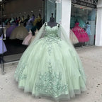 Vestidos Verde Menta para Quinceanera com Flores 3D Vestido de Baile Concurso Festa Doce 15 Anos Y4481