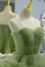Vestidos largos de tul verde para baile de graduación, vestidos formales de noche en línea A Y2029