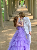 Robe de bal violette en tulle superposée coupe trapèze Robe de soirée violette Y2604