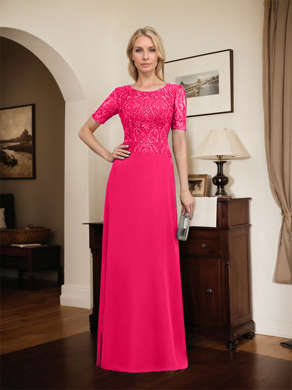 A-line Scoop Floor-Length Lace Chiffon Mother of the Bride Dress With Sequins